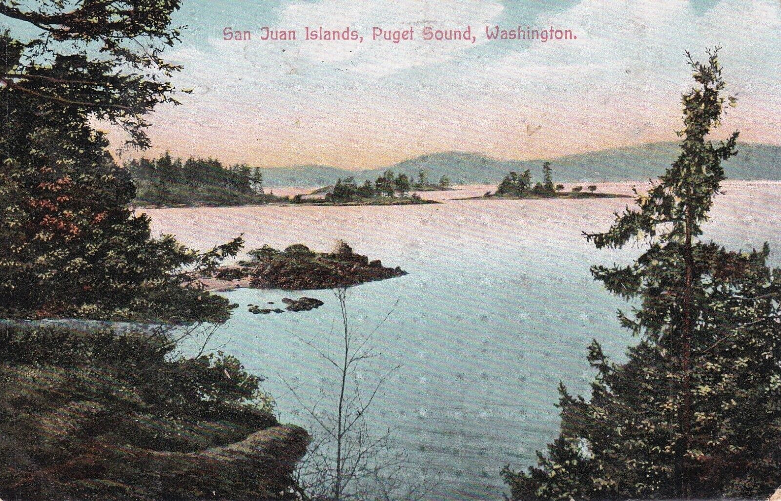 VINTAGE POSTCARD WASHINGTON SAN JUAN ISLANDS PUGET SOUNDS 1910s DB POSTMARK 1908