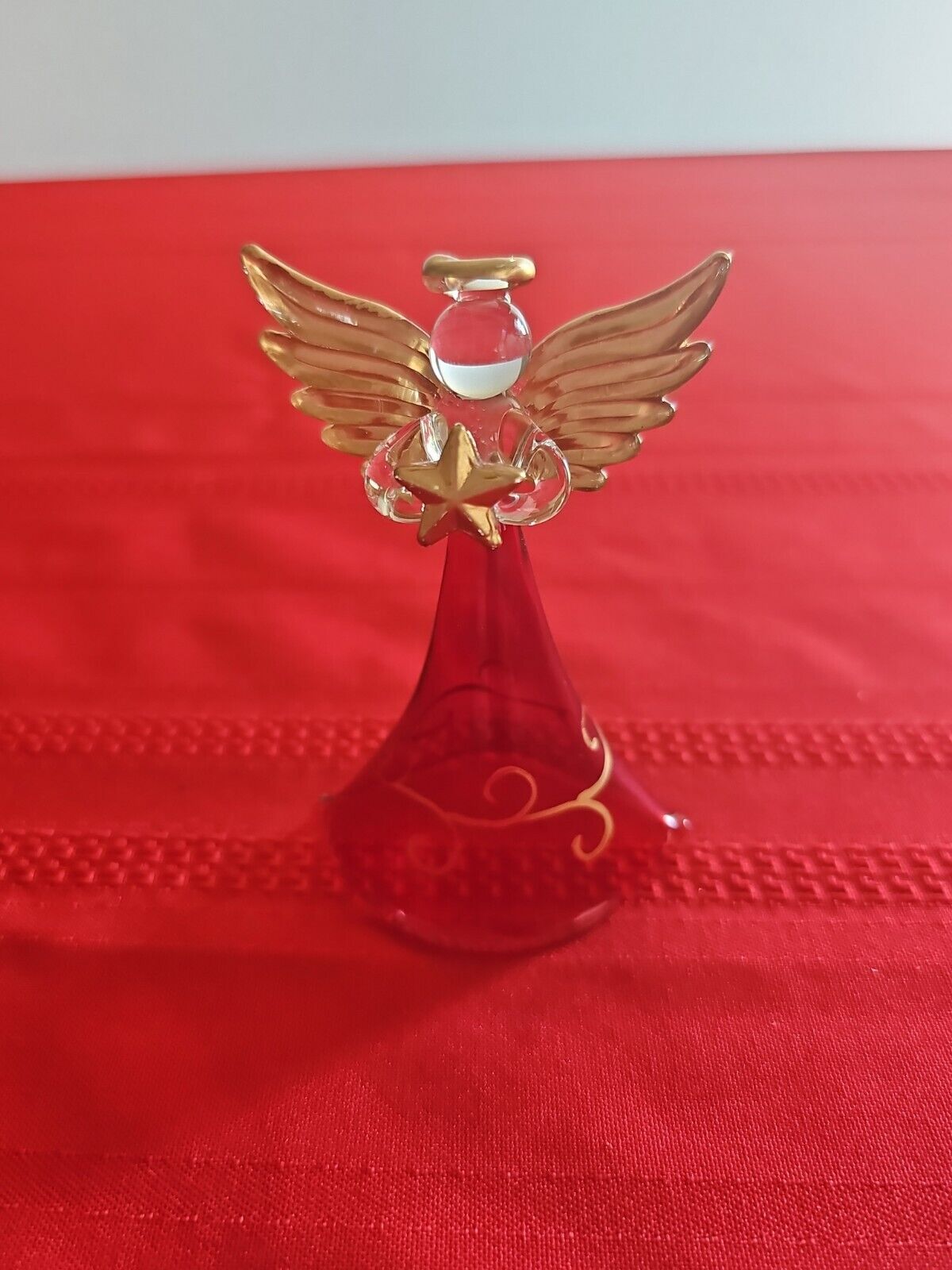 Vintage Hand Blown Christmas Ornament Angel RED Glass Decor