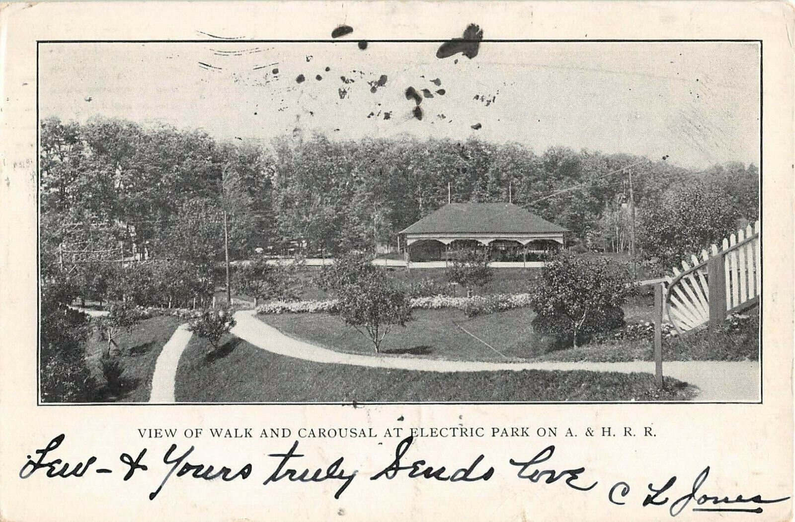 1906 Carousal Electric Park Kinderhook NY post card Columbia county Amusement