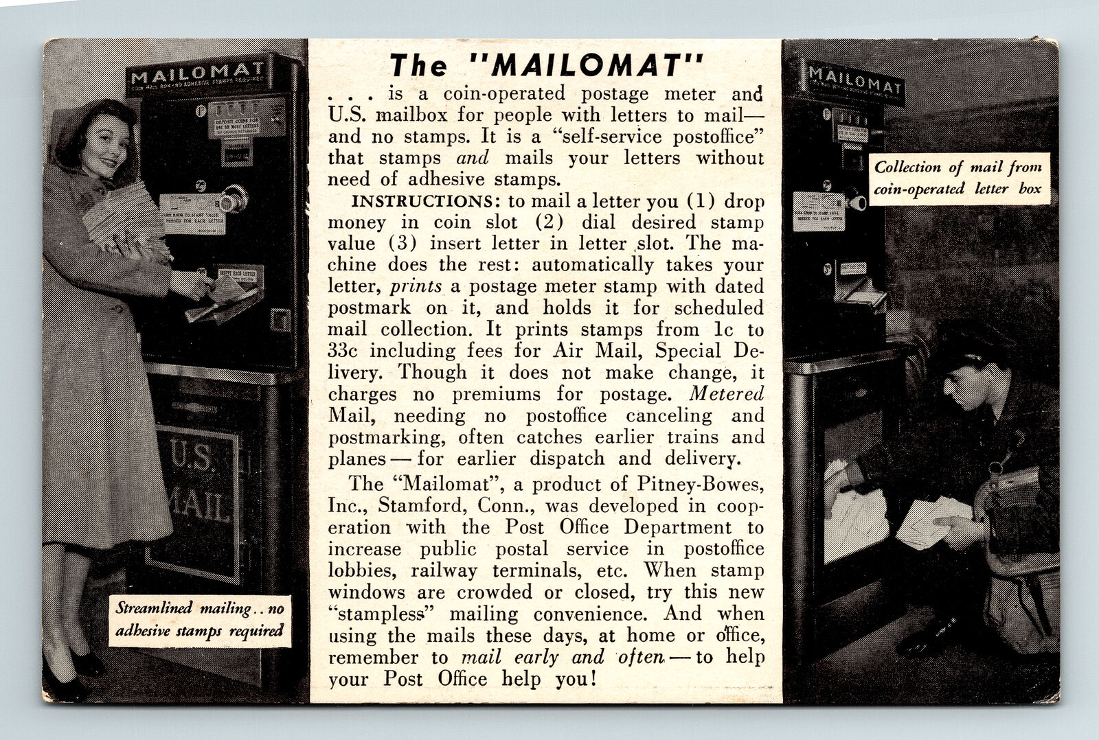 Postcard The Mailomat Mailbox Mail Vending Machine Automated Kiosk