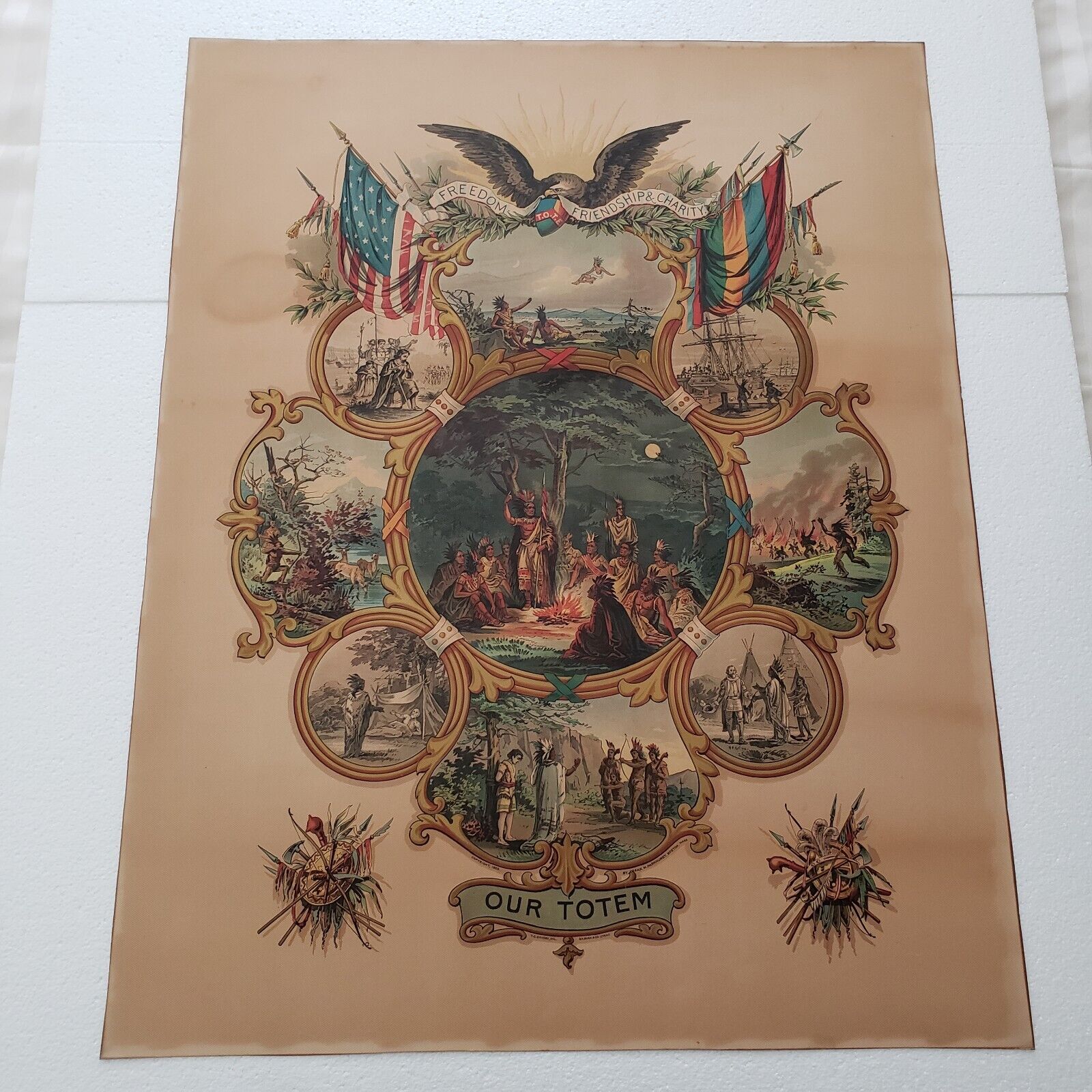 OUR TOTEM / Original 1888 Improved Order of Red Men LITHOGRAPH Print in COLOR