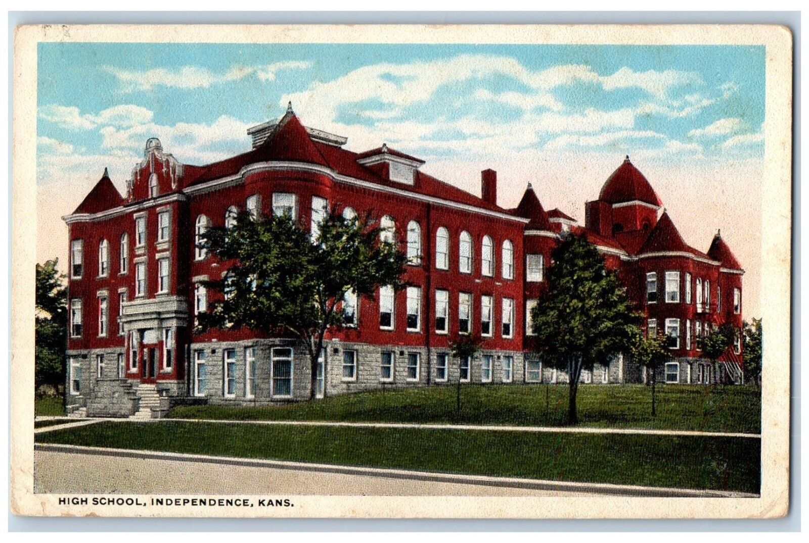 Independence Kansas KS Postcard High School Building Exterior View 1919 Vintage