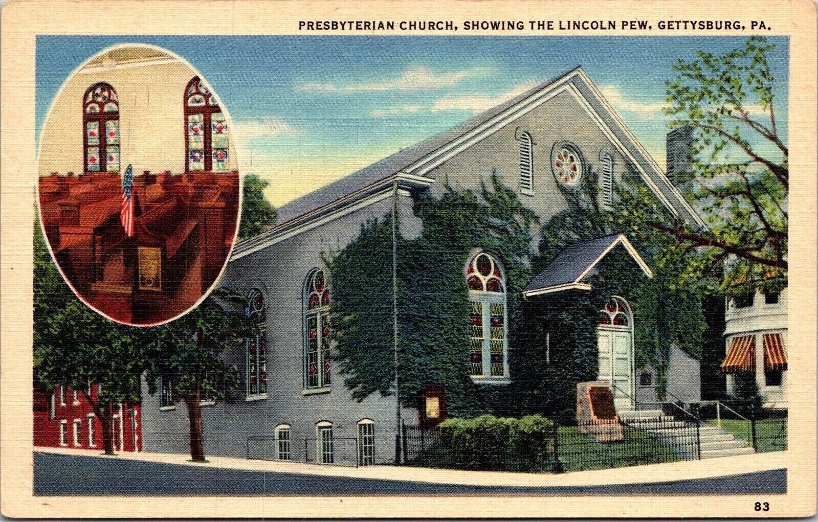 Presbyterian Church Lincoln Pew Gettyburg Pa Linen National Cemetery Postcard