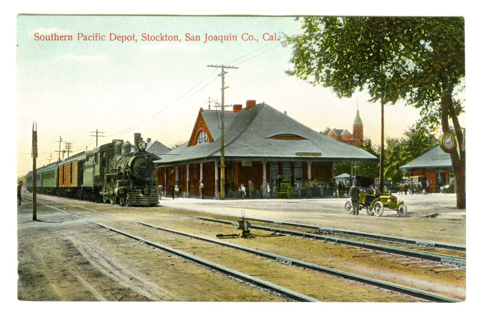 1910s STOCKTON CALIFORNIA SPRR SOUTHERN PACIFIC RAILROAD DEPOT~VINTAGE POSTCARD
