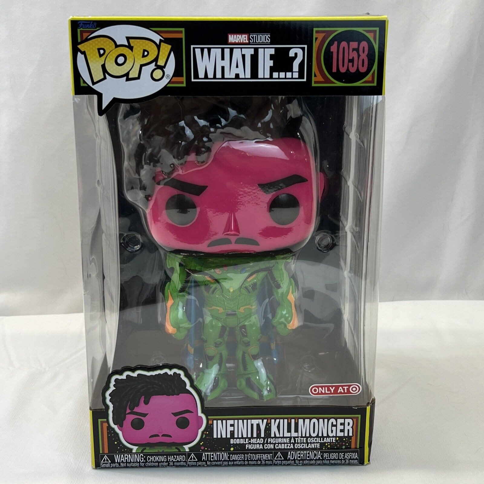 Funko POP Jumbo Marvel What If? Infinity Killmonger Bobblehead Neon Blacklight