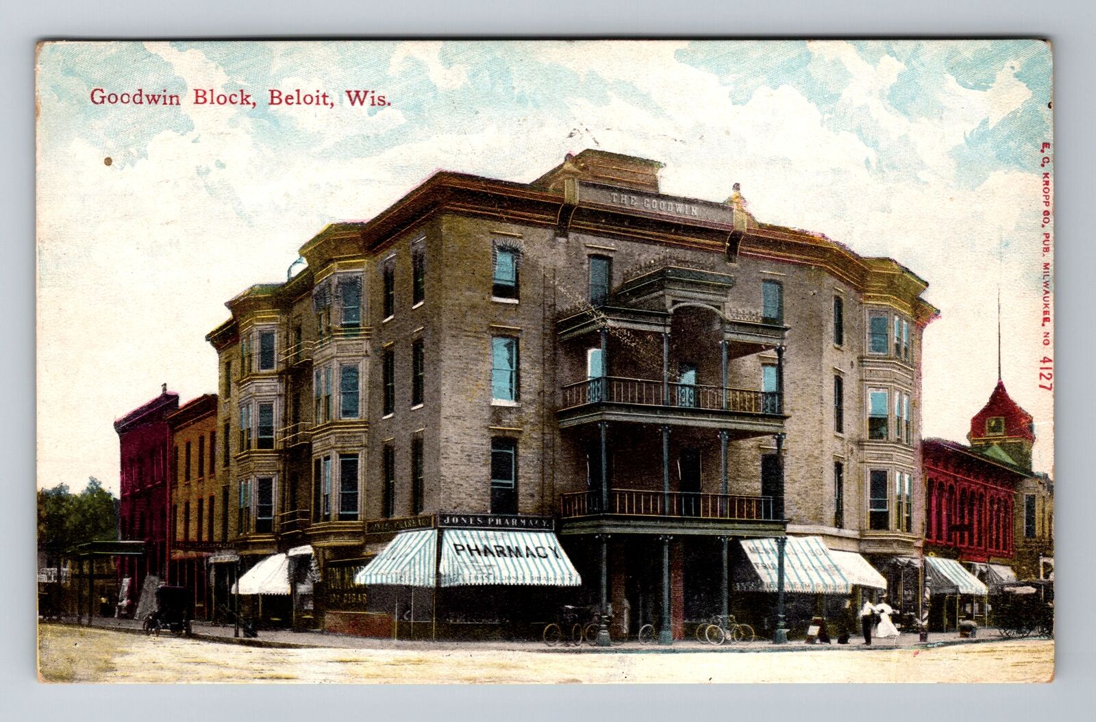 Beloit WI-Wisconsin, Goodwin Block, Jones Pharmacy, Vintage c1911 Postcard
