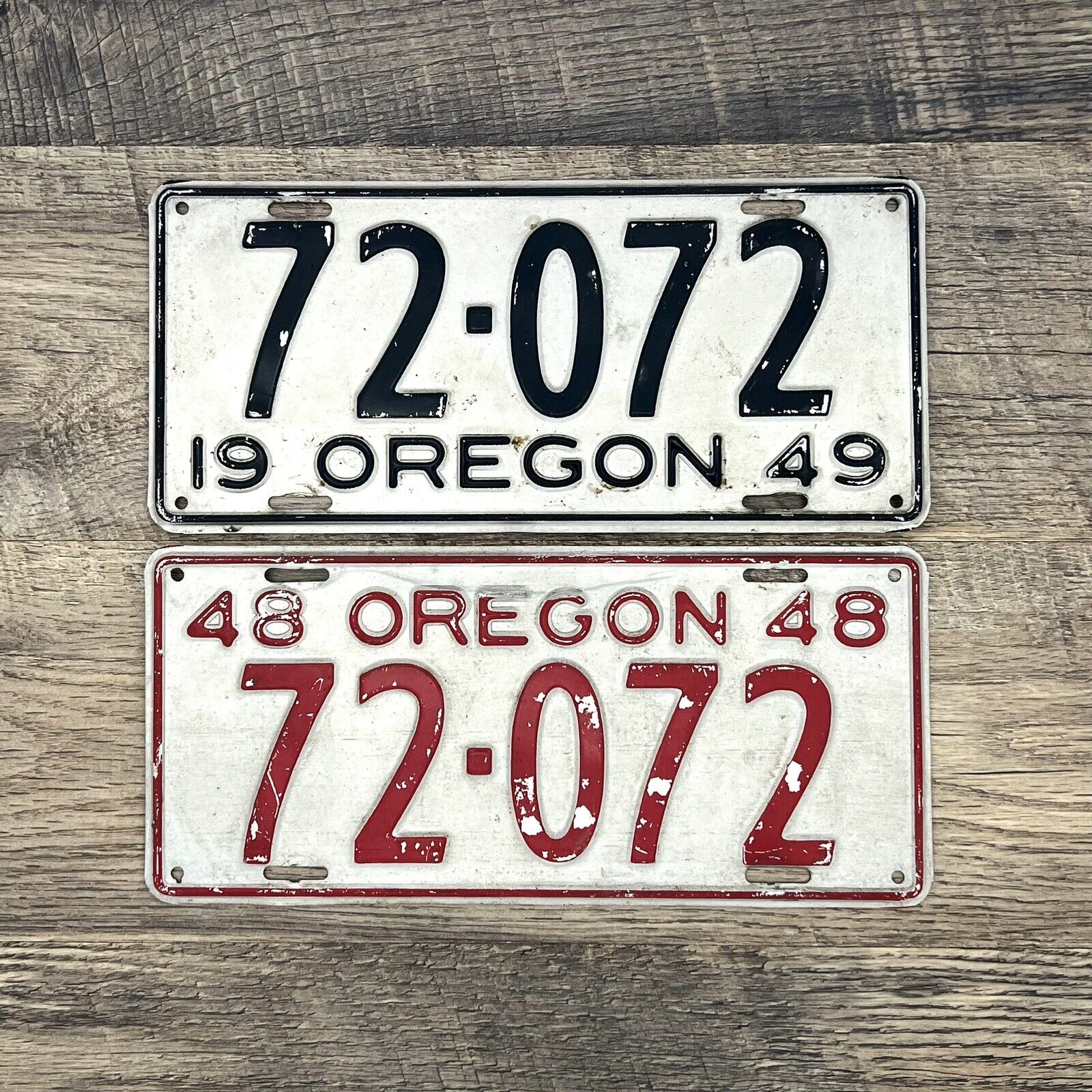 Original OREGON 1948 1949 License Plate - 72-072 - Good Condition, Matching #