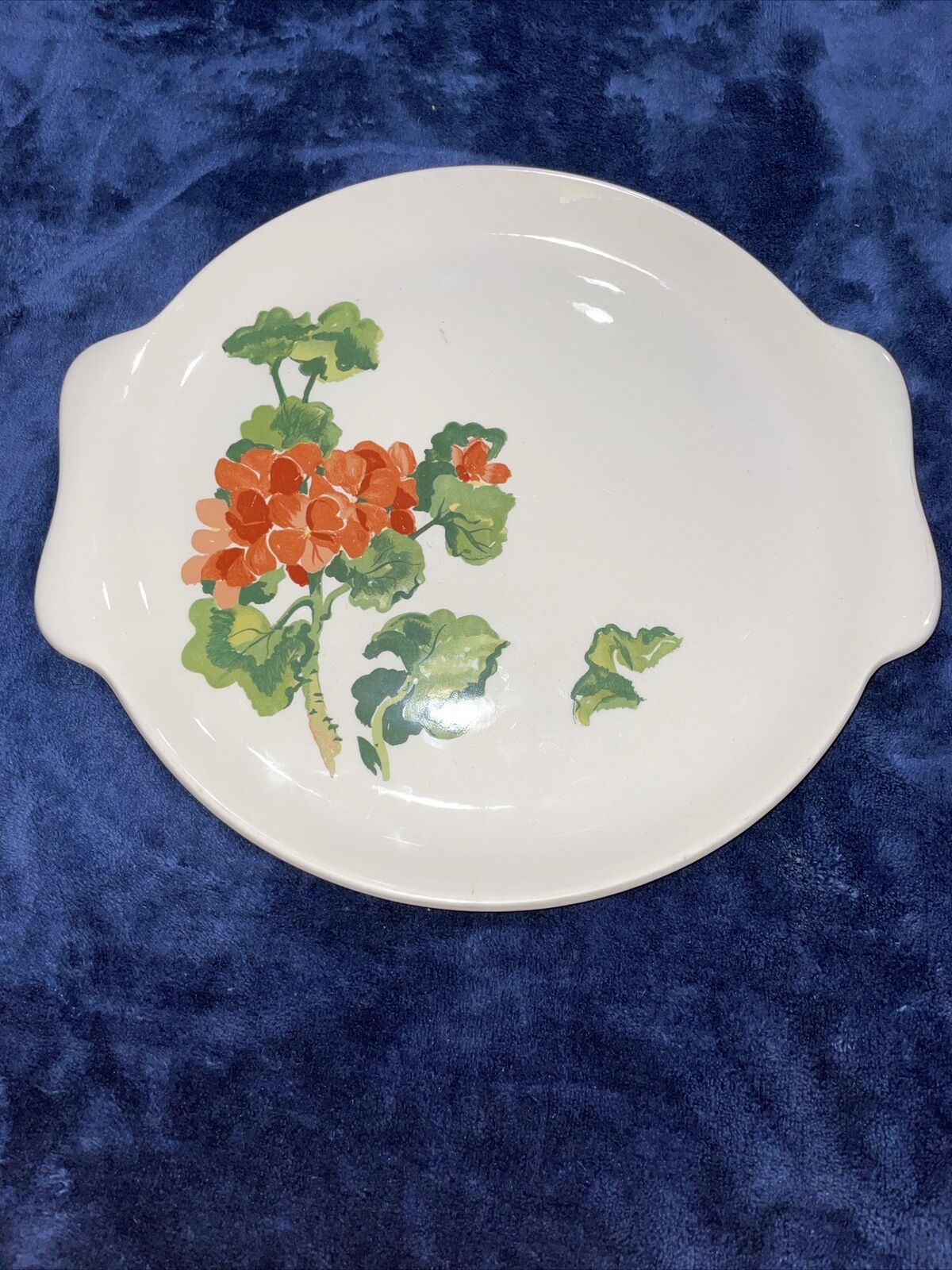 Mid-Century -Salem China Co. 10.50” Cake Plate Geranium Hand Painted Vintage USA