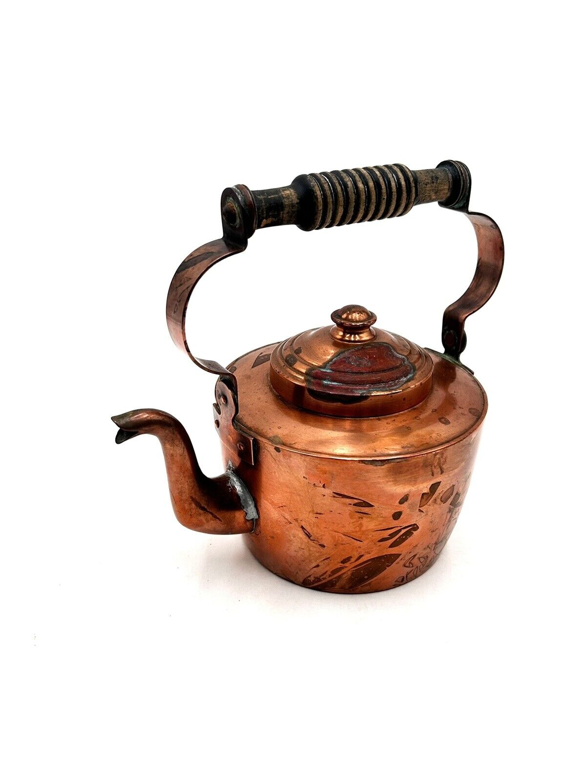 Vintage Gottfrid Carlson Copper Tea Pot Kettle Goose Neck Wood Handle Sweden