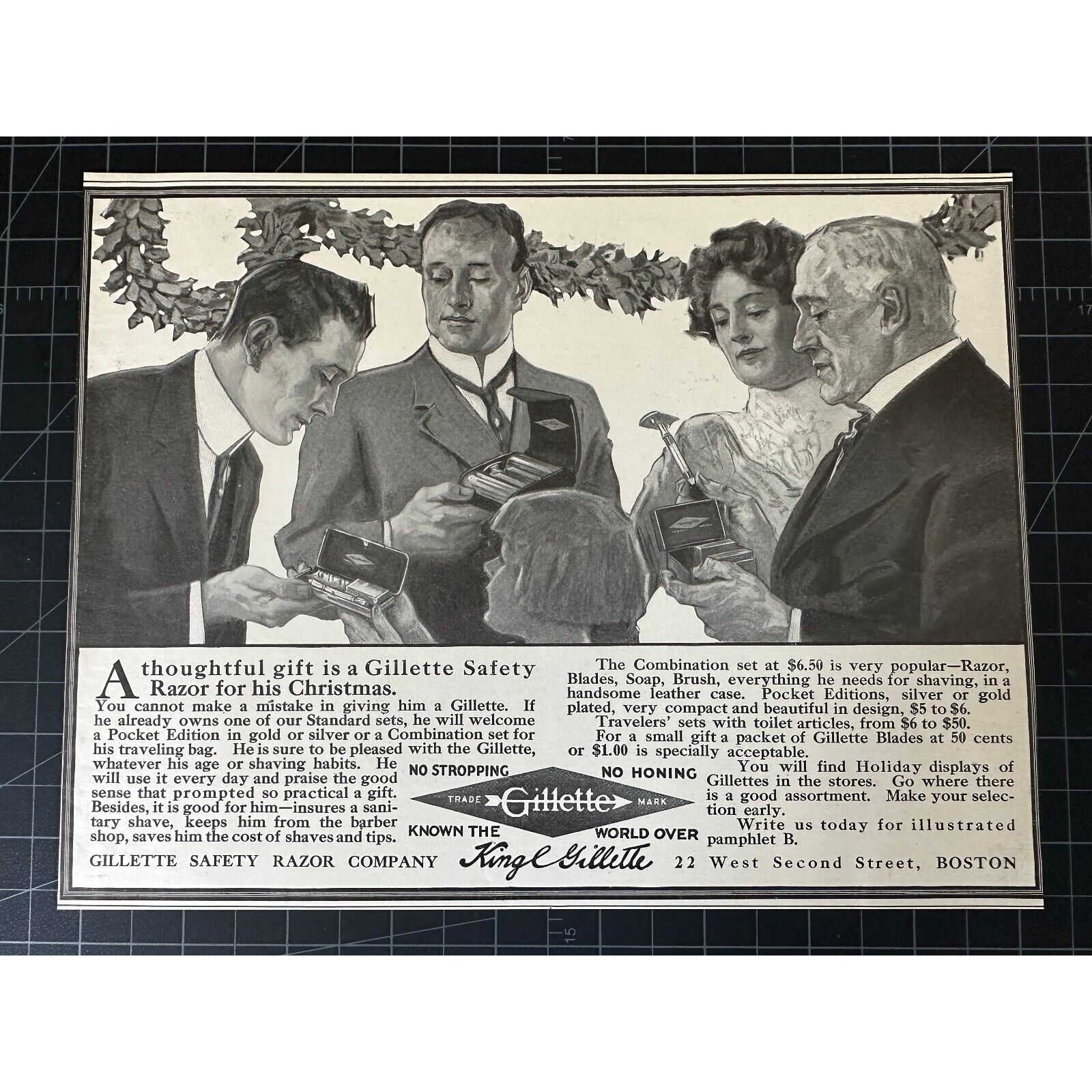Antique 1912 Gillette Razors Christmas Print Ad