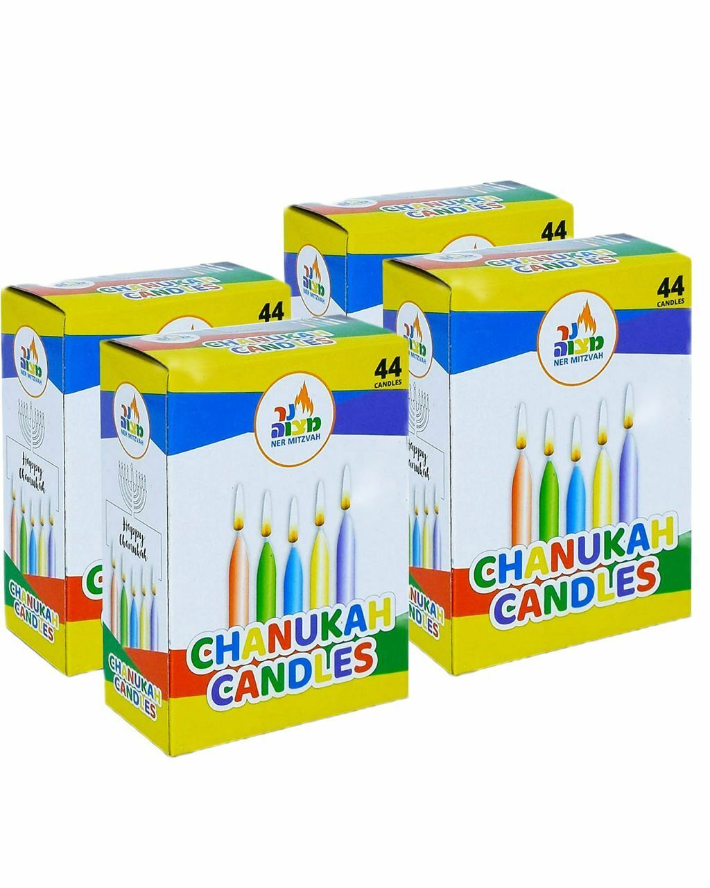 Hanukkah Menorah Bulk Colorful Kids Chanukah Candles 44 Count (4 Pack)