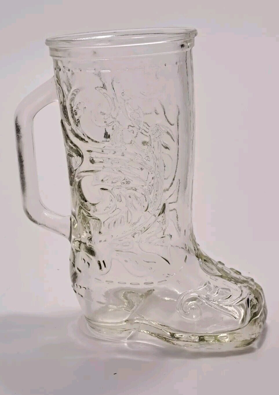 Vintage Cowboy Boot Glass Mug with handle - embossed design