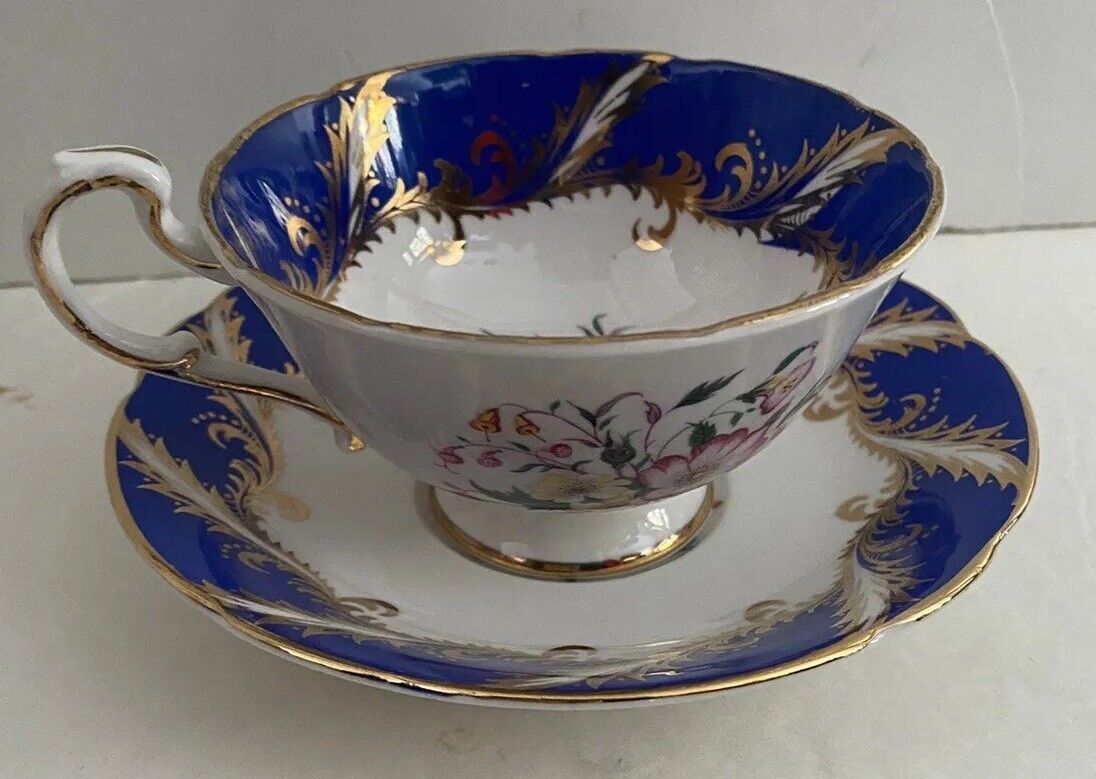 Beautiful Paragon by Appointment Tea Cup & Saucer English Bone China Cobalt Blue