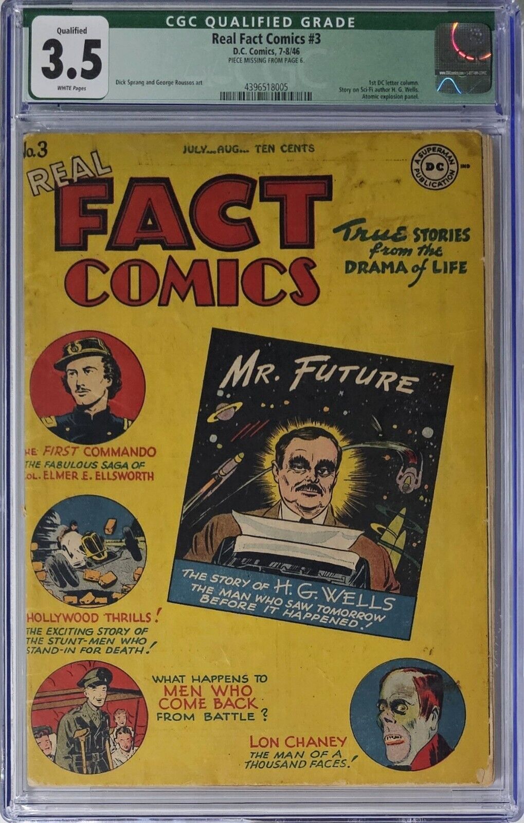 Real Fact Comics #3 CGC 3.5 D.C. 1946 White Pages Qualified 1st DC Letter Column