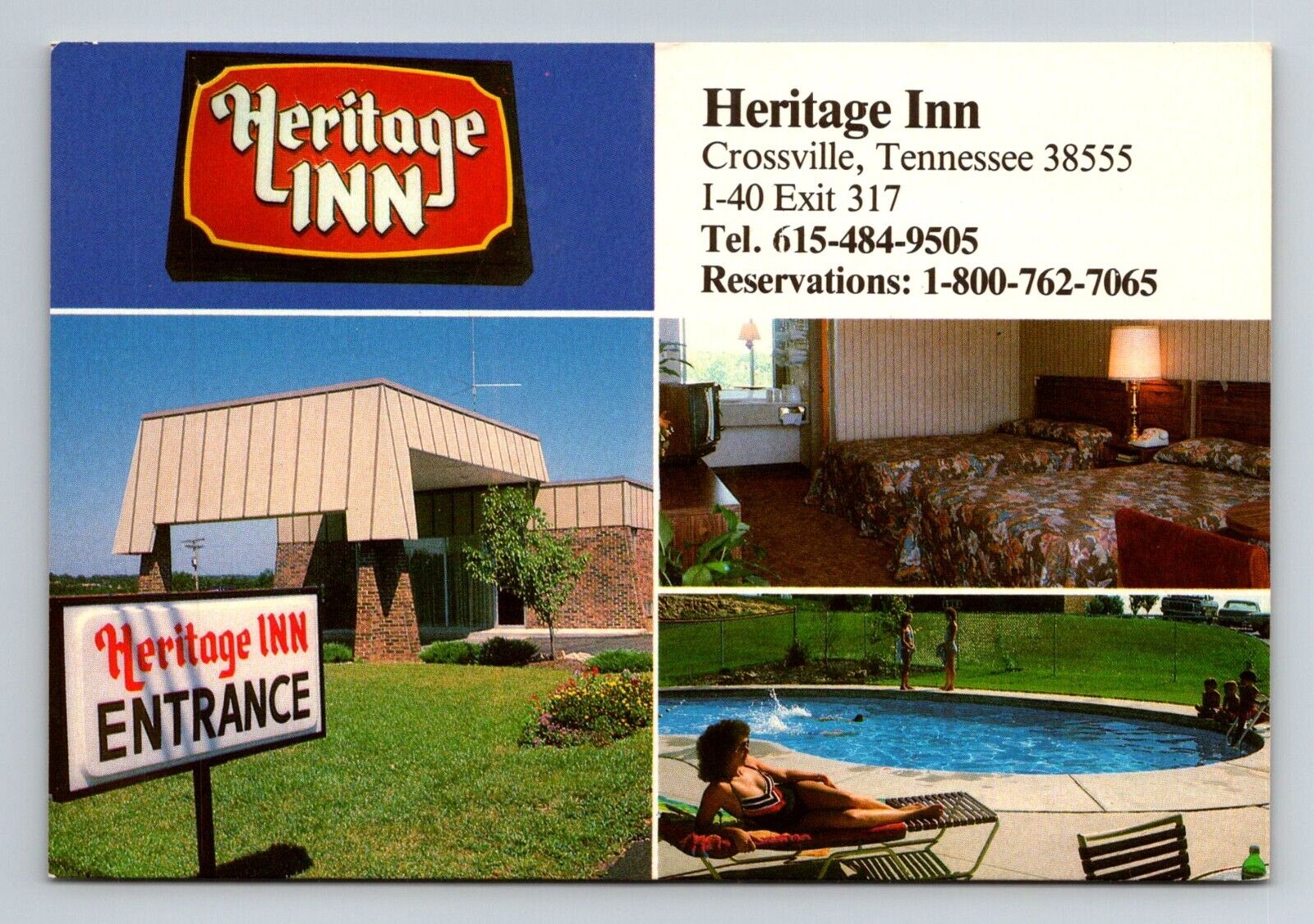 5 7/8x4 inch postcard unposted HERITAGE INN Crossville, TN