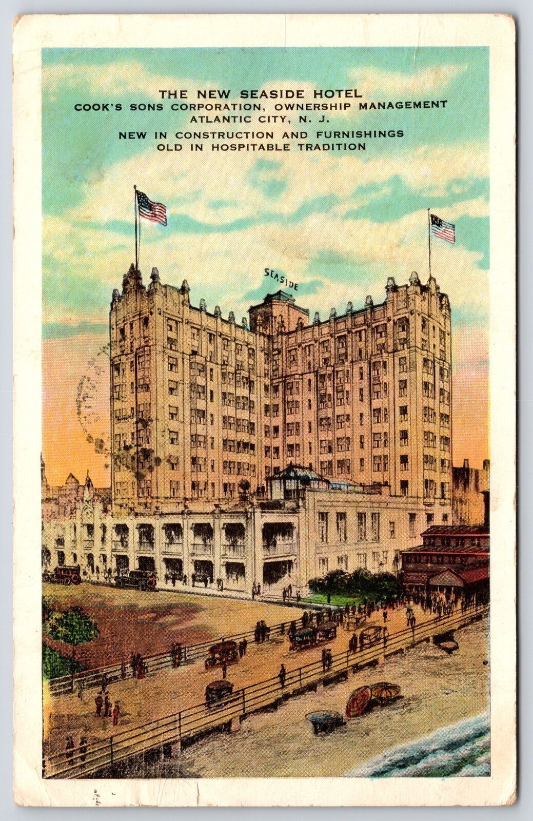 1930\'s New Seaside Hotel Cook Sons Atlantic City New Jersey NJ Posted Postcard
