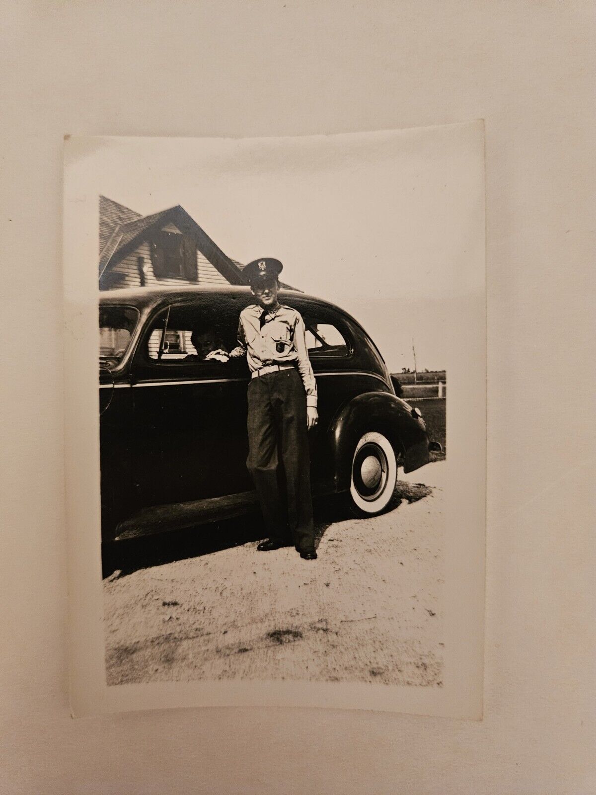  Antique Car with a Policeman posing    3 1/2\