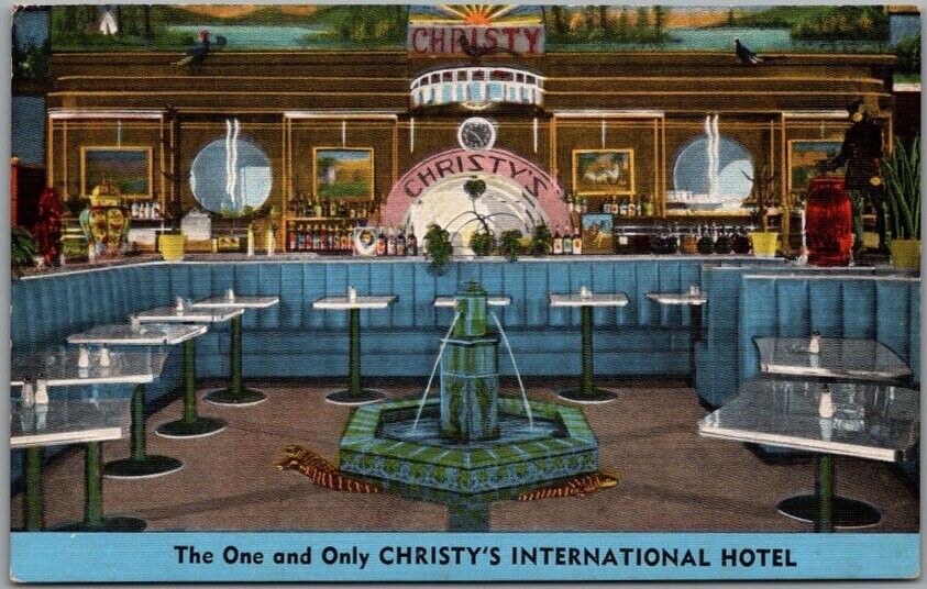GLEN MILLS, Pennsylvania Postcard CHRISTY\'S INTERNATIONAL HOTEL Bar Linen c1940s