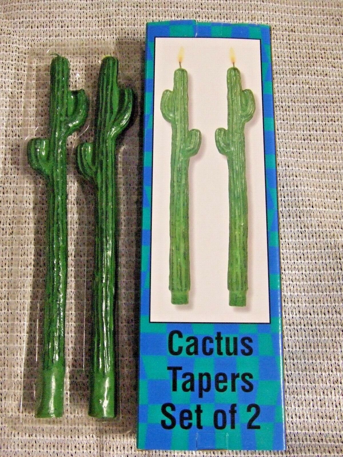Unique Green Cactus Shape Taper Candlestick Candles Set of 2 Measure 10.5” High