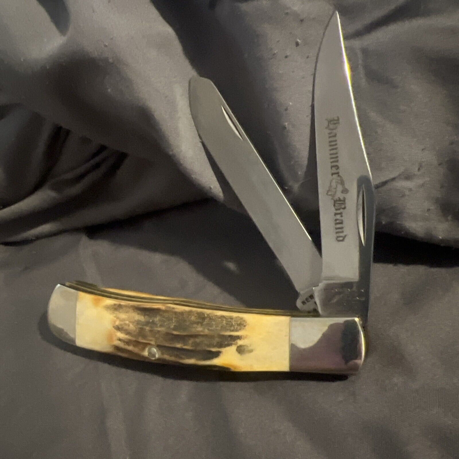 💯vintage RARE hammer brand genuine stag trapper pocket knife unused