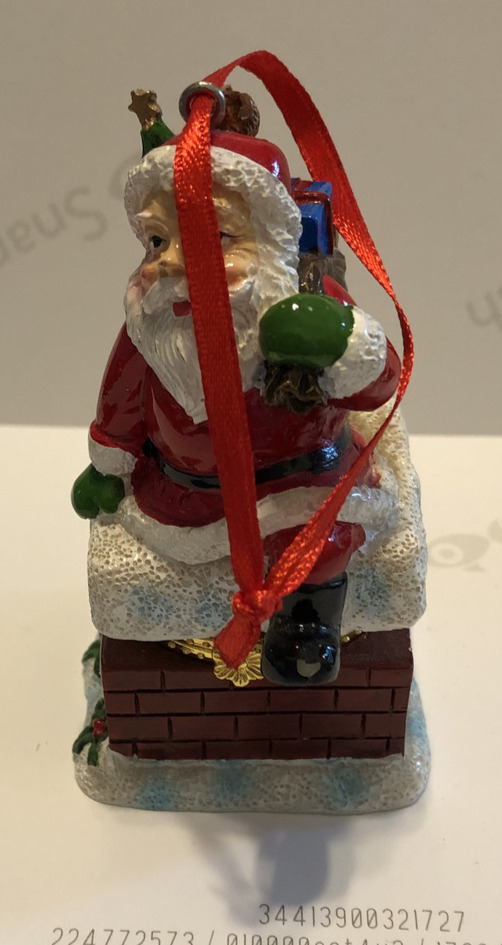 Hand Painted Hinged Trinket Box Ornament Santa in Chimney Collections Etc. 4\
