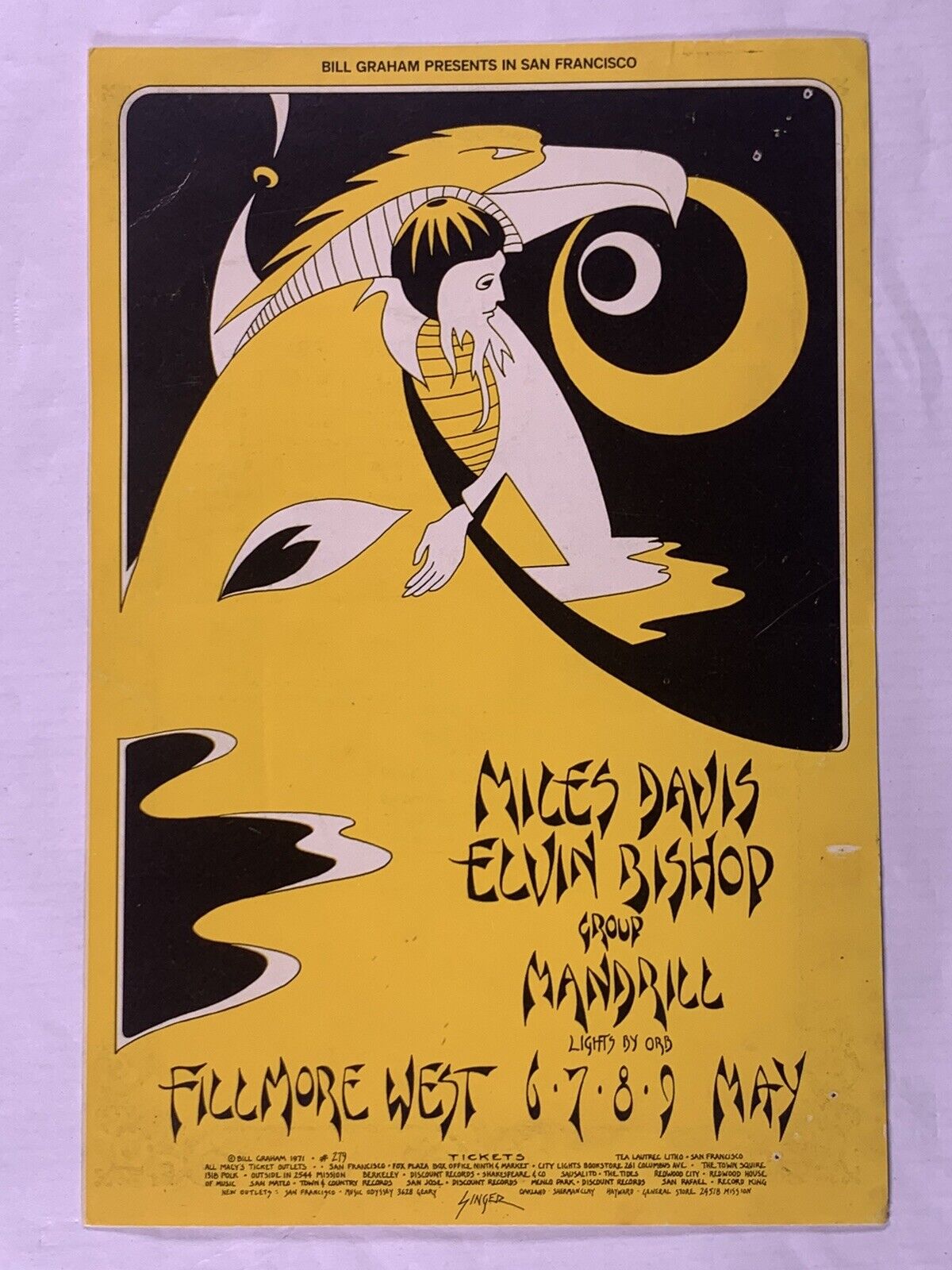 BG-279 Alice Cooper Elton John Miles Davis Postcard Fillmore West Ad Back  1971