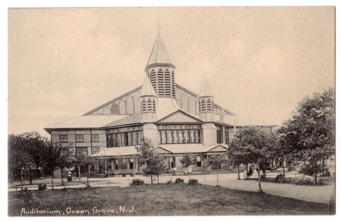 Ocean Grove New Jersey c1908 Auditorium, grounds, vintage German postcard