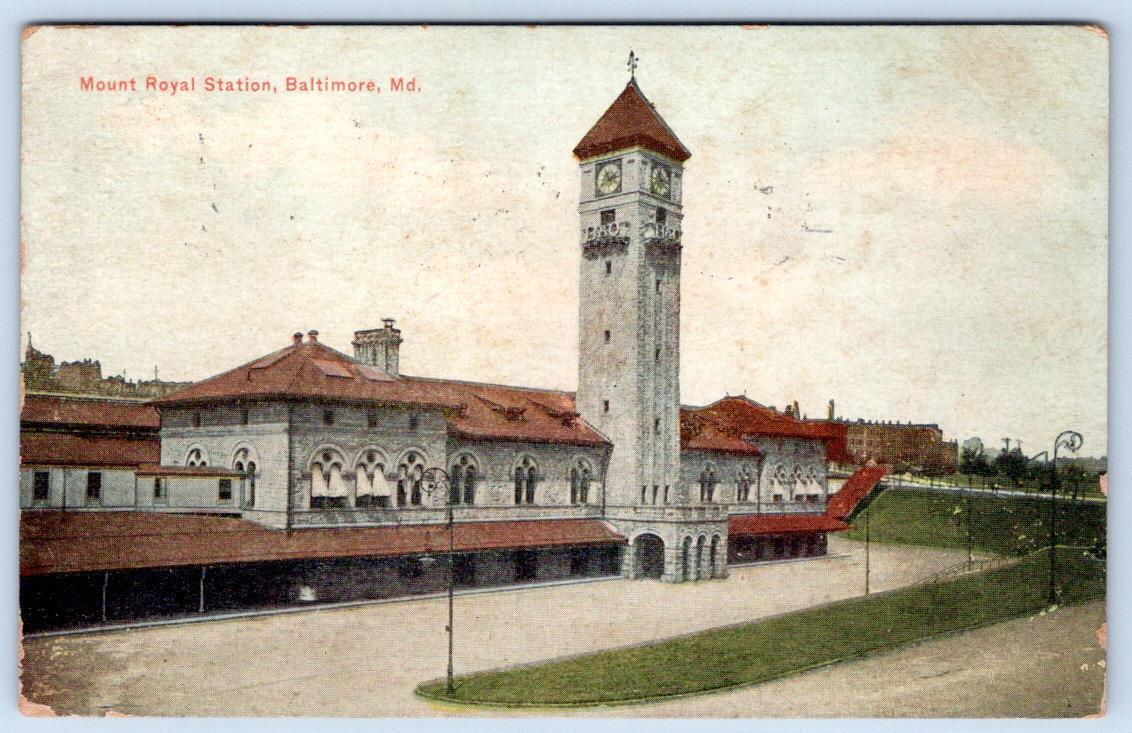 1910 MOUNT ROYAL STATION B&O RAILROAD BALTIMORE MARYLAND*MD*LORITZ BROS POSTCARD