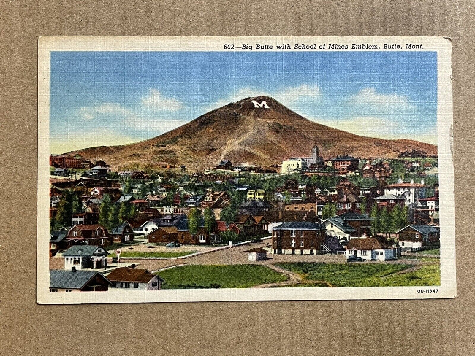 Postcard Butte MT Montana State College School of Mines Mining Emblem Vintage PC