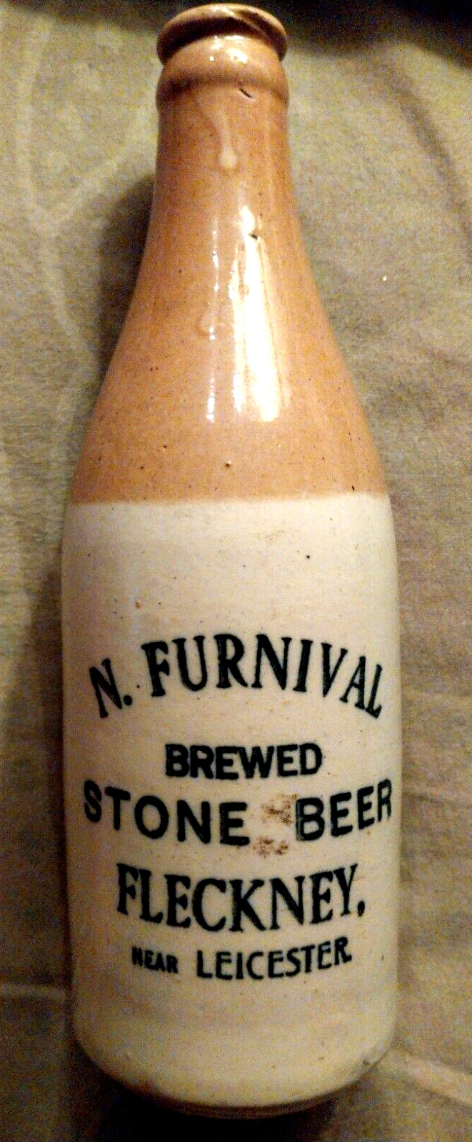 Antique 1900s N. Furnival Stone Ceramic Two Tone Beer Bottle English  Stoneware 