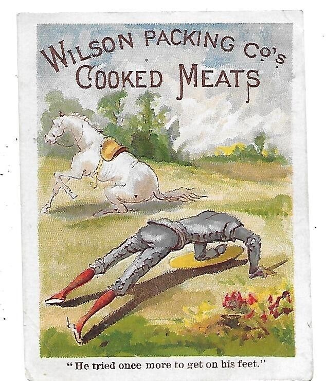 WILSON PACKING CO\'S COOKED MEATS MAN & HORSE ON GROUND VICTORIAN TRADE CARD