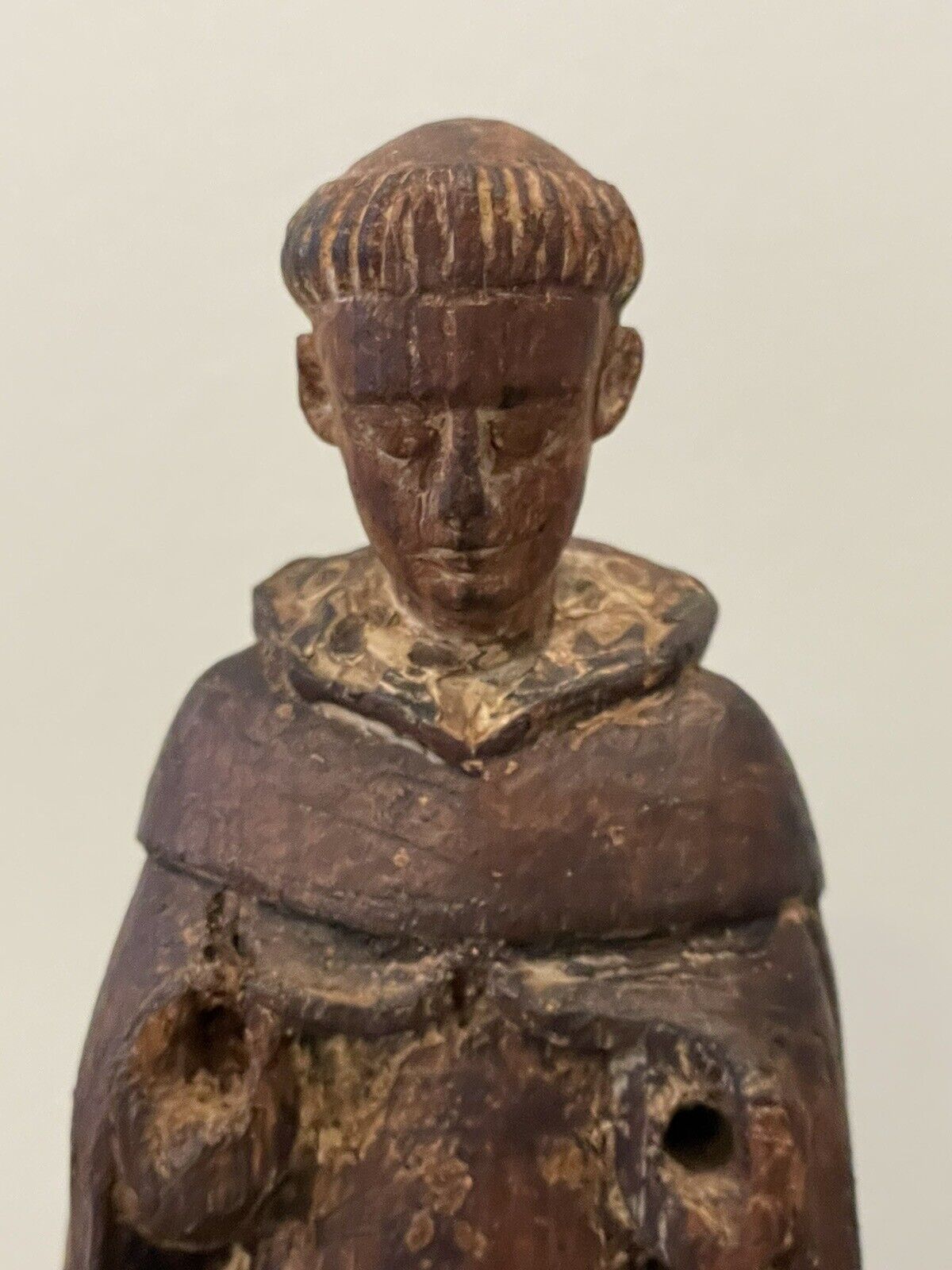 Antique Hand Carved Religious Wooden Saint Vincent Ferrer Statue Figure