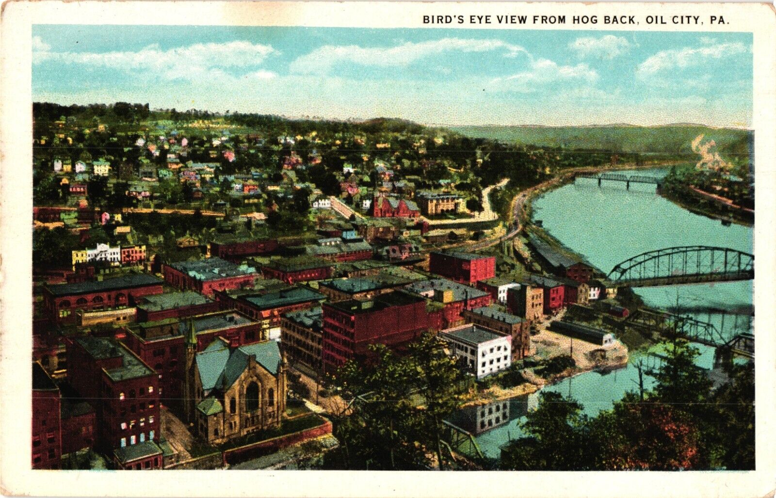 1923 Bird\'s Eye View from Hog Back Oil City Pennsylvania Vintage Postcard
