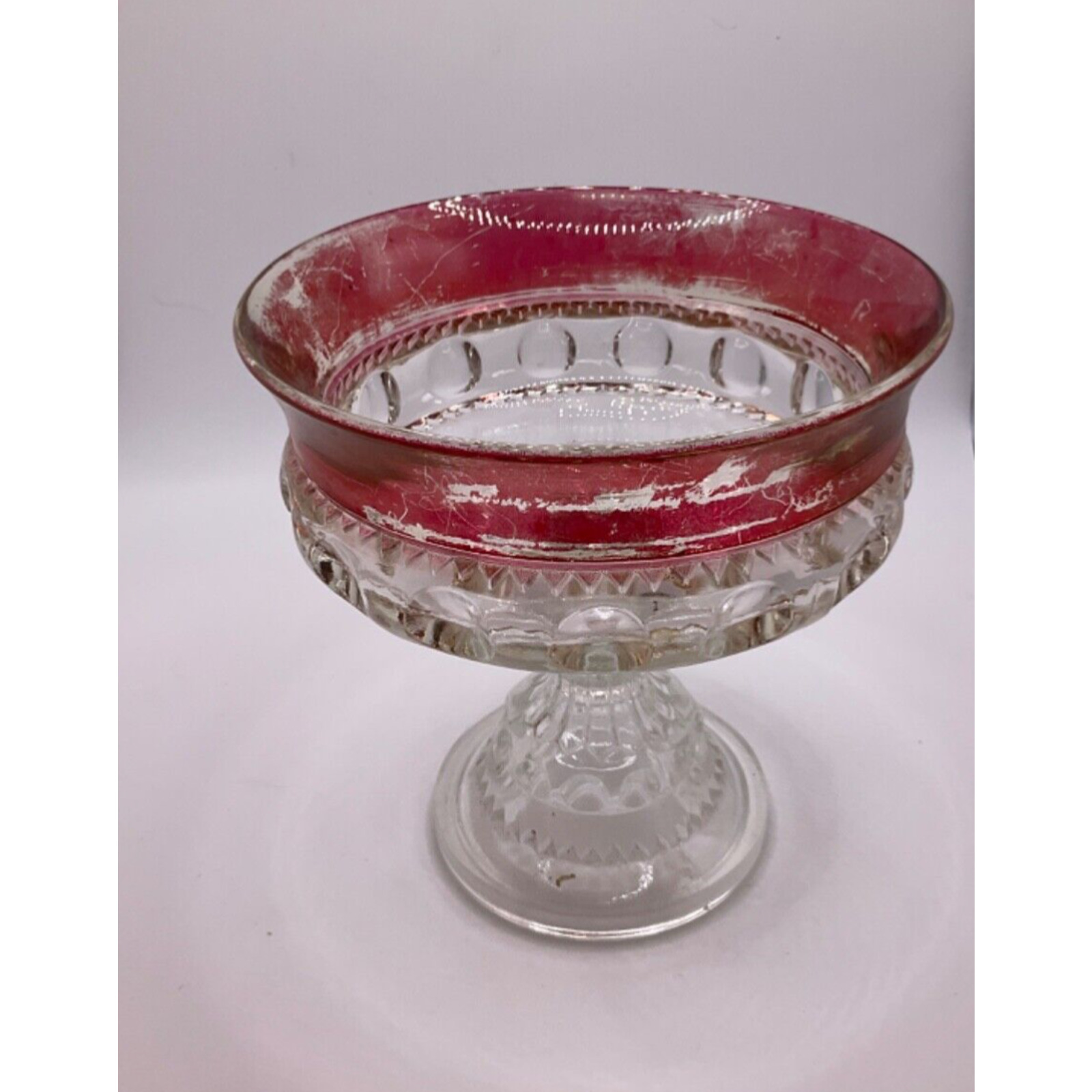 👑 Vintage Kings Crown Thumbprint Cranberry Ruby Red Compote Candy Dish 5\
