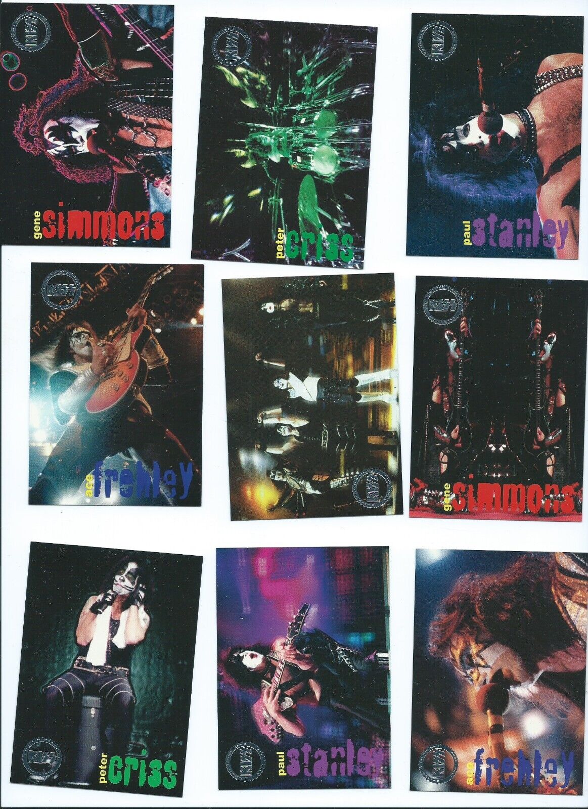 KISS -- 1998 Complete 9 card Box topper set -- Back of cards forms poster