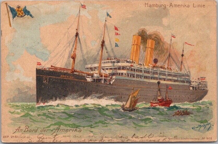 Vintage 1908 HAMBURG-AMERICA STEAMSHIP LINE Postcard \