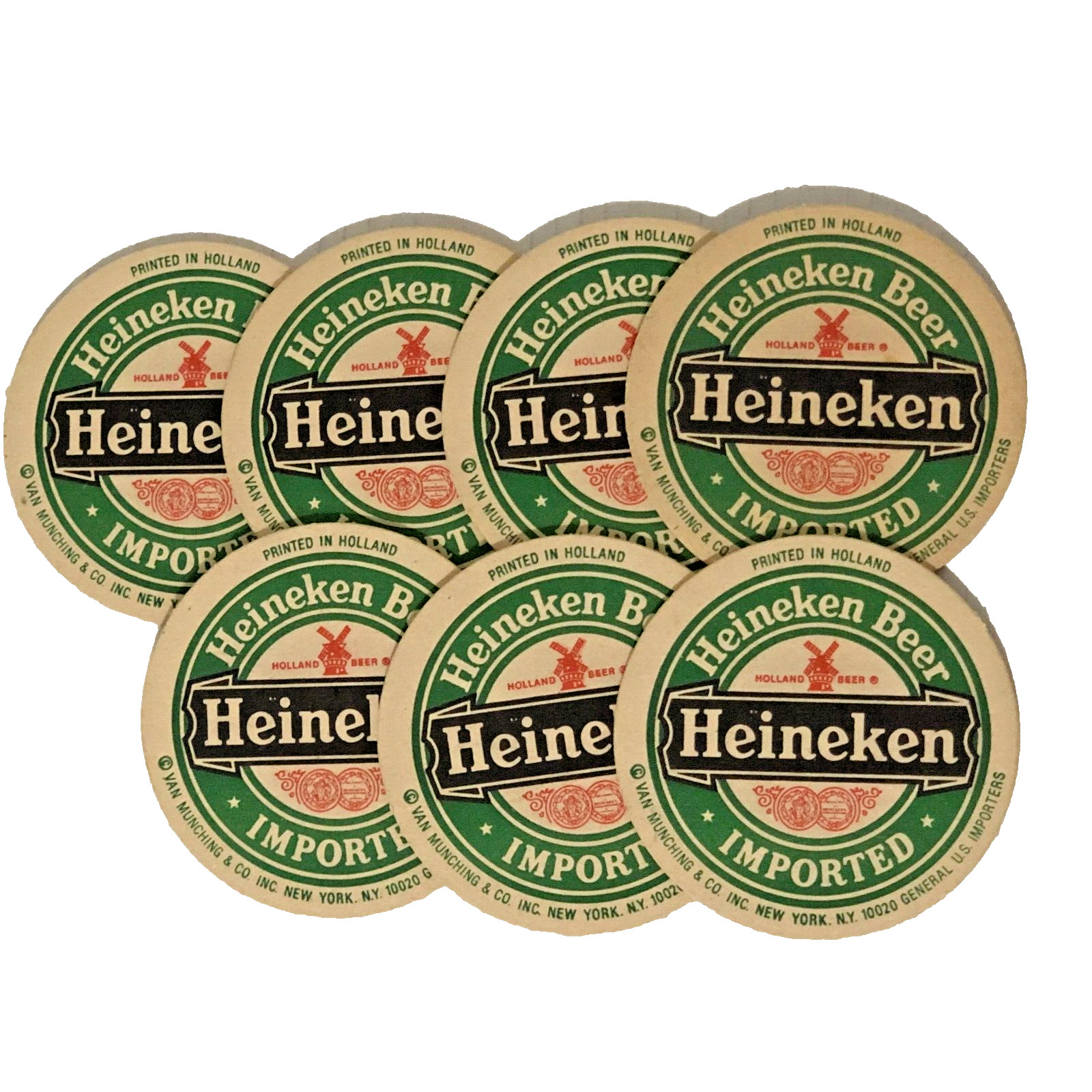 Lot of 7 Double Sided Heineken and Amstel Light Holland Beer Coasters 4.25 In