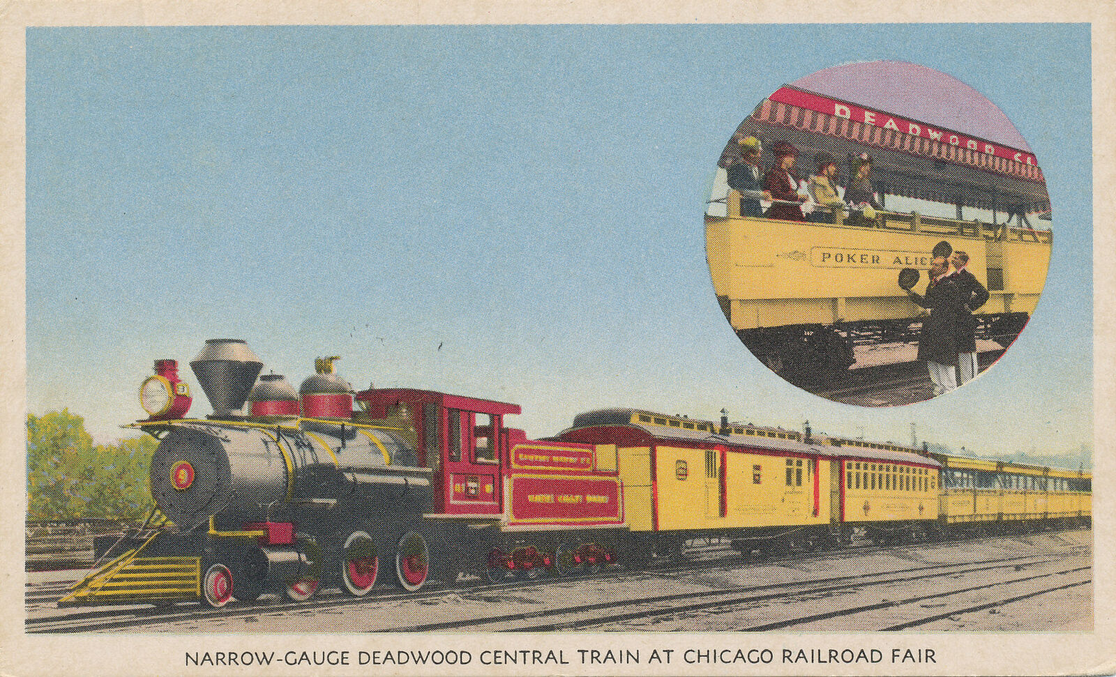 BURLINGTON ROUTE - Narrow-Gauge Deadwood -CHICAGO RAILROAD FAIR 1949 - postcard