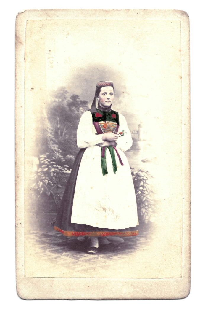 1880s 1890s Bavarian Woman Dirndl Dress Hand Color Cabinet Card Germany