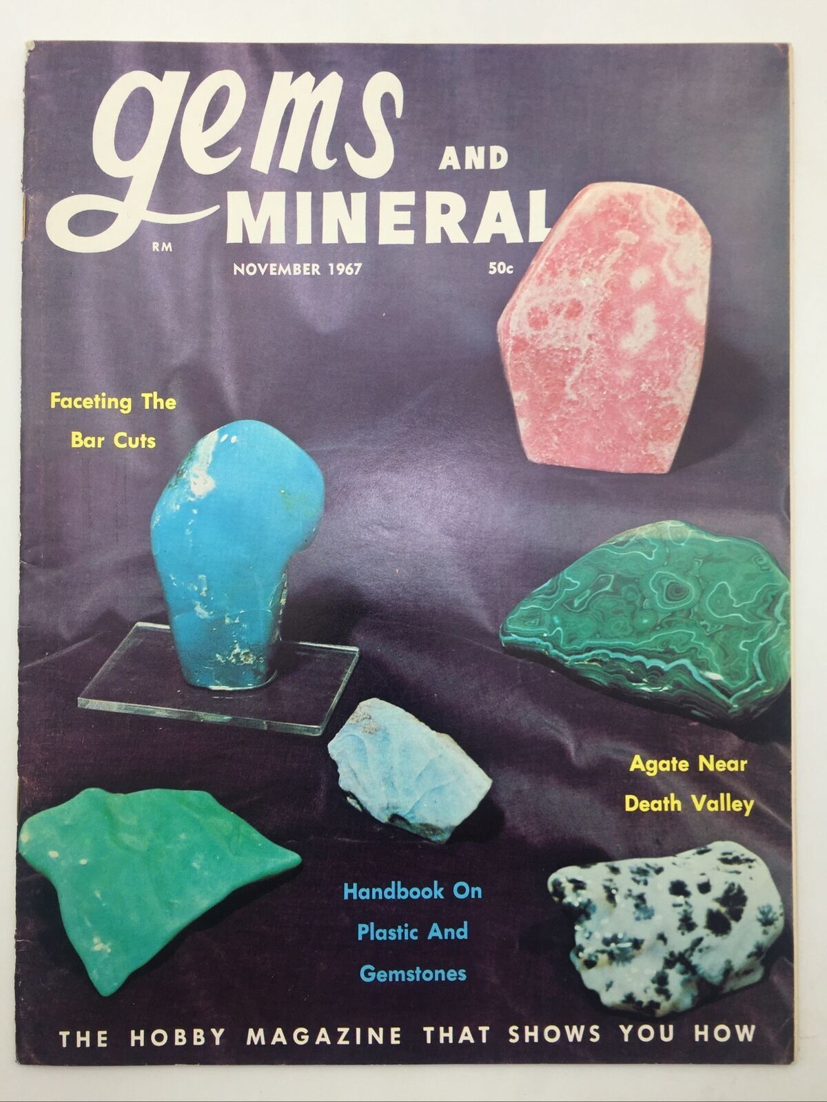 1967 November Gems & Minerals Magazine Agate Malachite Jade Man\'s Ring Bola Bow