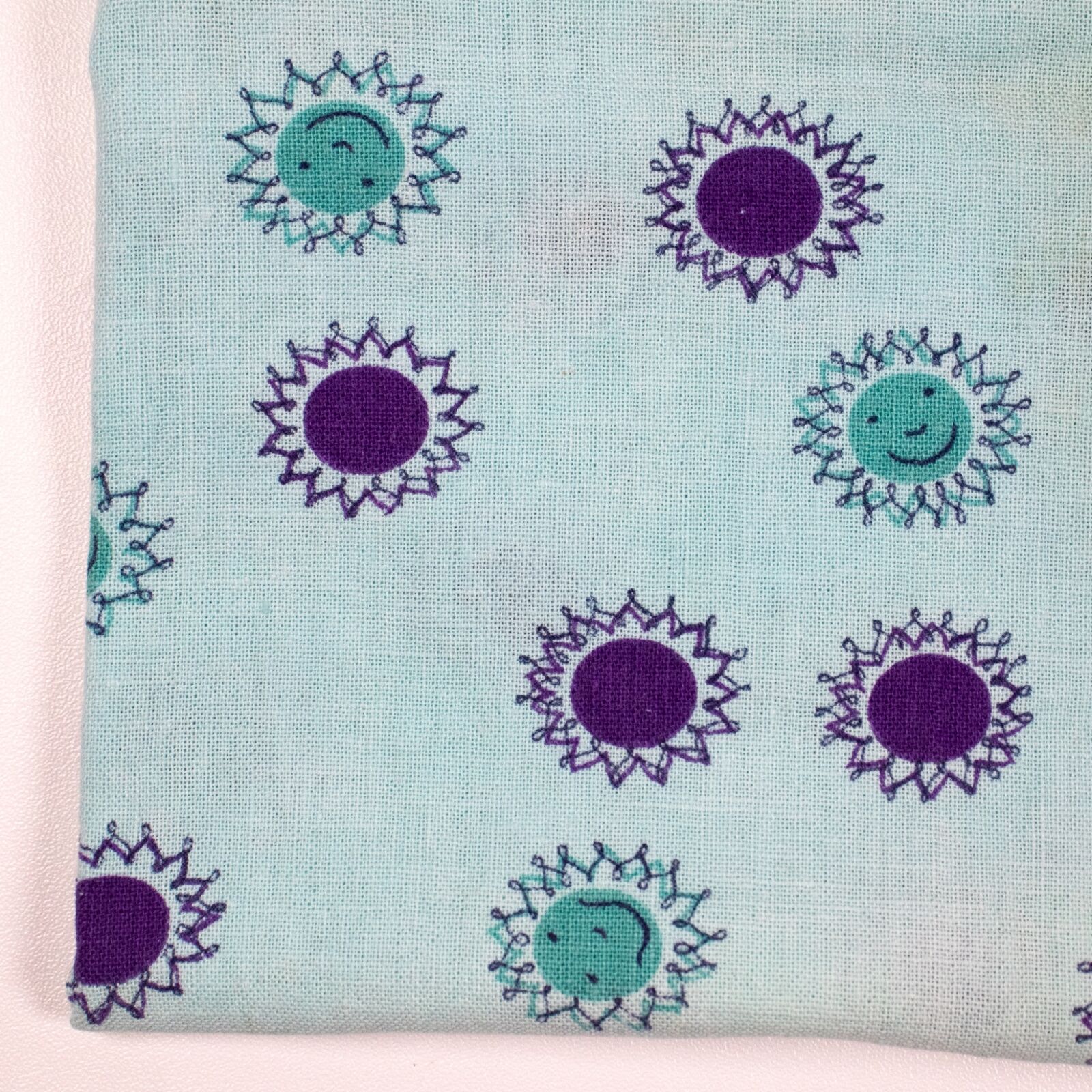 Vintage Feedsack Fabric Blue Purple Suns Novelty Print 23x36 Quilting Fabric 40s