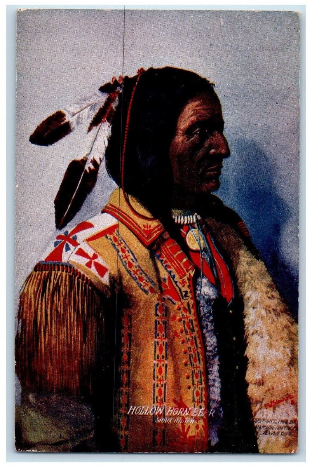 c1910's Hollow Horn Native American Sioux Indian Unposted Antique Postcard