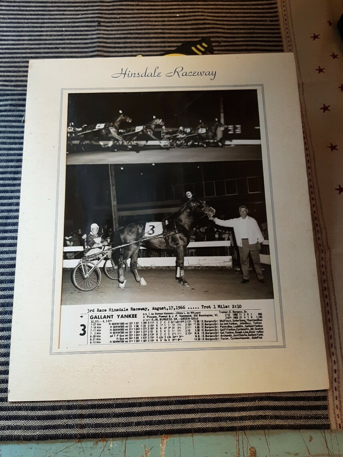 VINTAGE 1966 Hinsdale NH Raceway WIN PHOTO HORSE RACING B&W Matted