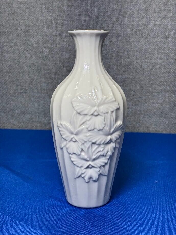 Lenox White Vase with Engraved Orchids | Elegant 7 Inch Tall Floral Home Decor