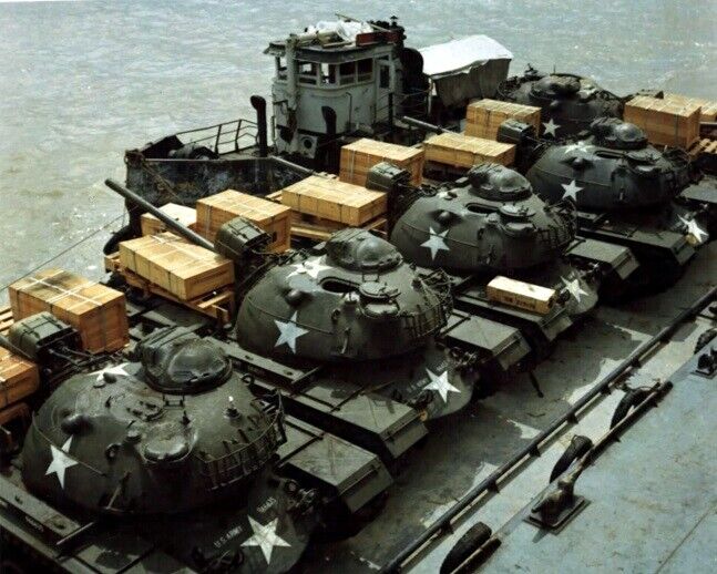 U.S. Tanks and supplys going accross river barge 8x10 Vietnam War Photo 685