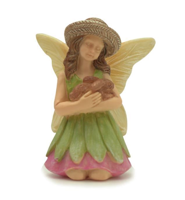 Miniature Dollhouse Fairy Garden Kneeling Fairy Holding Bunny - Buy 3 Save $5