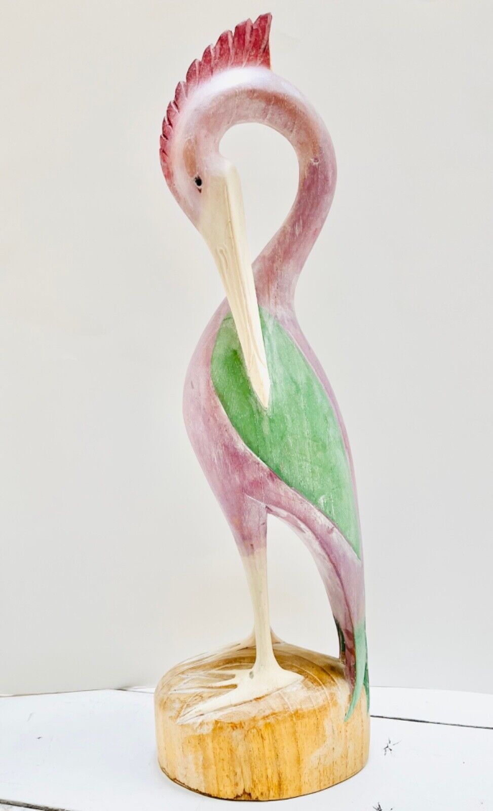 Rare Pier 1 Imports Wooden Painted Carved Heron Crane Bird Decor Sculpture