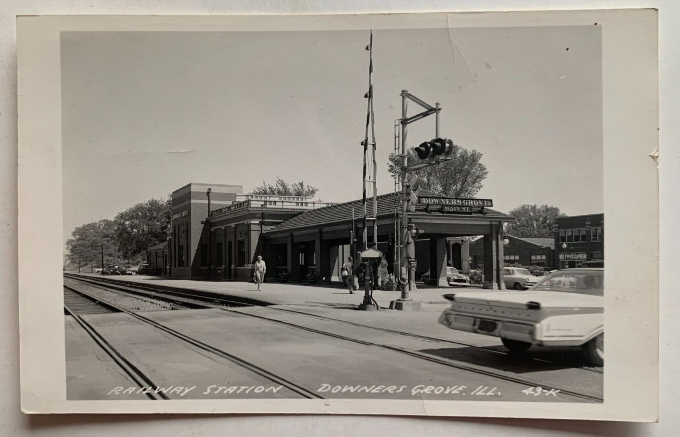 1965 IL RPPC Postcard Downers Grove Illinois Railway Station RR Railroad Depot