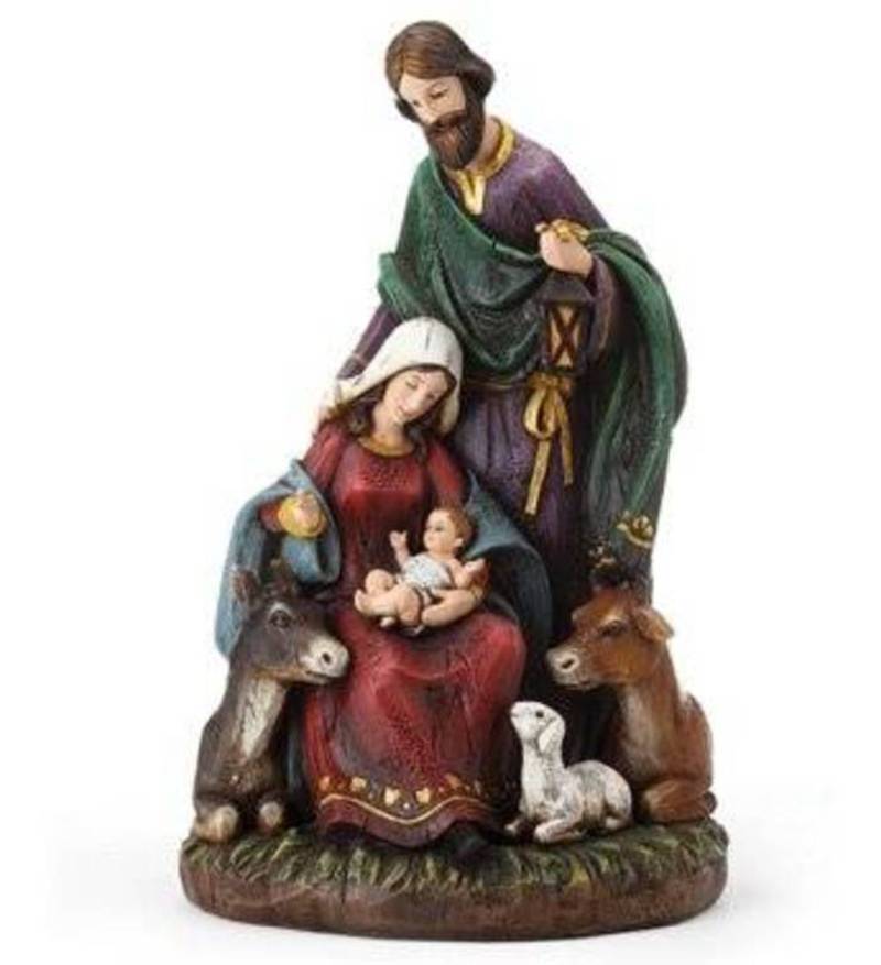 Holy Family with Animals Jewel Tones 15 inch Statue Nativity Set Tabletop Decor
