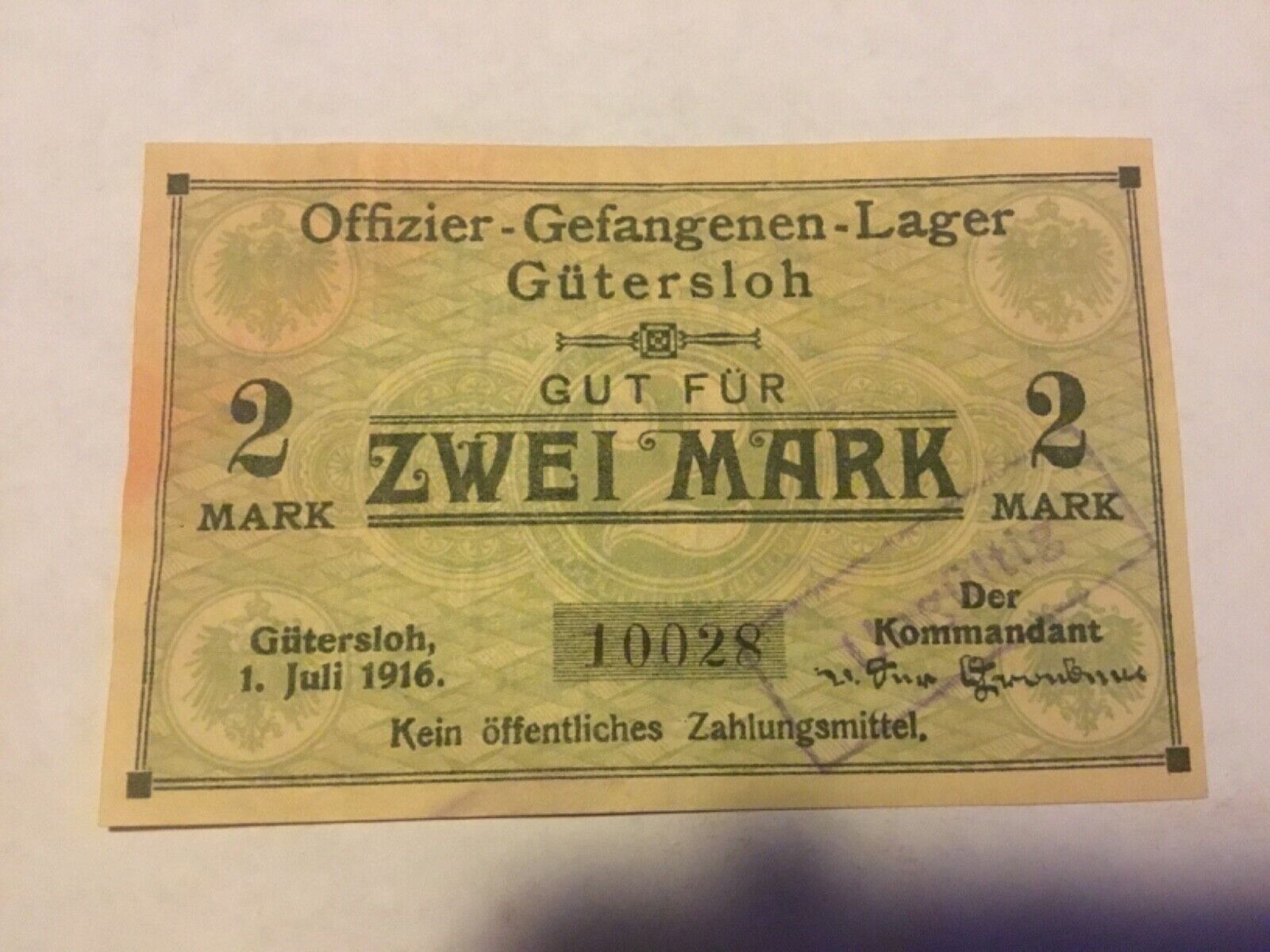 XXX RARE POW WW1 1916 Germany Banknote 2 MARK OFFICER CAMP 